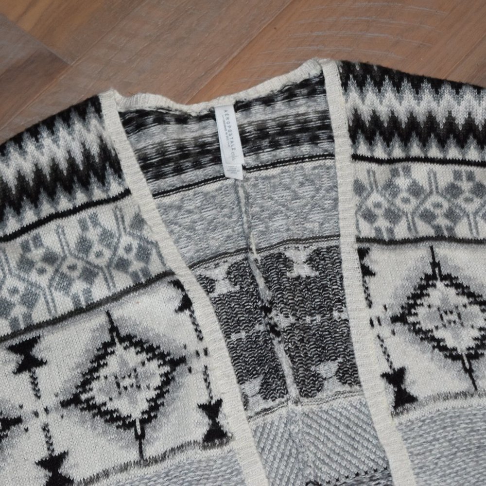 Aeropostale Aztec Tribal Open Cardigan Knit Sweater Flyaway Duster Relaxed N27 - Picture 5 of 11